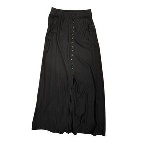 Y2K Vintage 2000's Women's Black Maxi Skirt Elastic Waist Button Detailing Size